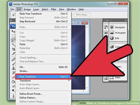 Edit > Transform > Warp menu in Photoshop