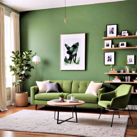 Living room with Kelly green accent wall and furniture
