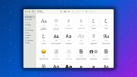 Font Book application on macOS