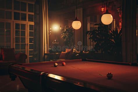 A pool table in a dimly lit pub setting