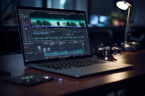 Laptop with professional video editing software open