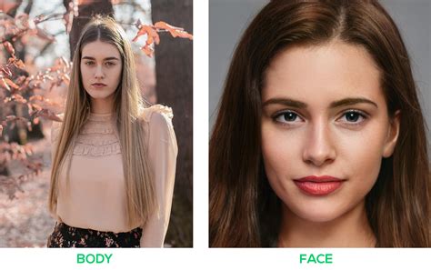 Photoshop interface with two images open, one with a face to be swapped and another with a body.