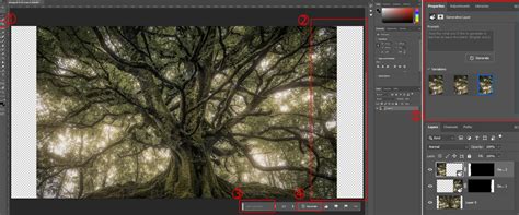 Screenshot showing the Generative Fill interface in Photoshop with a prompt area and generated variations.
