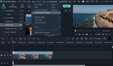Wondershare Filmora editing interface with timeline and preview window