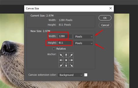 Photoshop canvas size dialog box