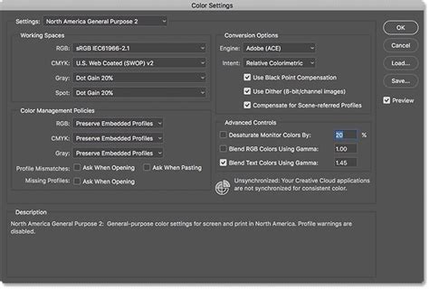 Screenshot of Photoshop's Color Settings dialog