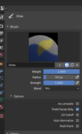 Blender Weight Paint Brush Settings Panel