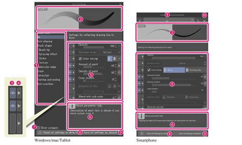 Clip Studio Paint interface showing Sub Tool palette and brush settings