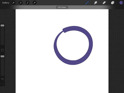 A demonstration of Procreate's QuickShape feature, showing a hand-drawn wobbly circle being transformed into a perfect circle.