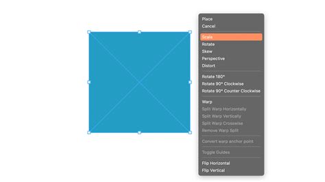 Photoshop Free Transform bounding box with right-click menu showing flip options