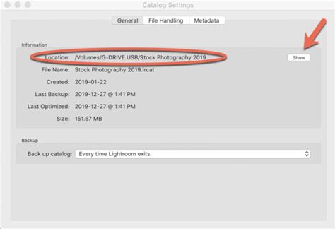 Lightroom catalog backup settings