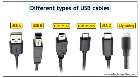 Various types of USB tethering cables