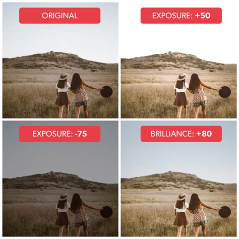 Infographic showing sliders for exposure, contrast, and highlights