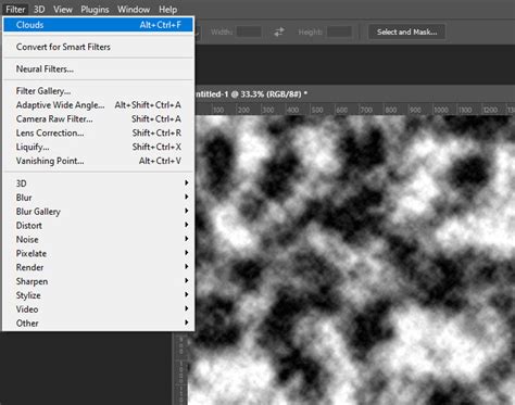 Example of the Clouds filter creating a sky texture