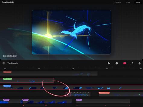 Timeline view in Procreate Dreams showing keyframes and layers