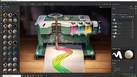 User interface of Adobe Substance 3D Painter showing material layers and viewport