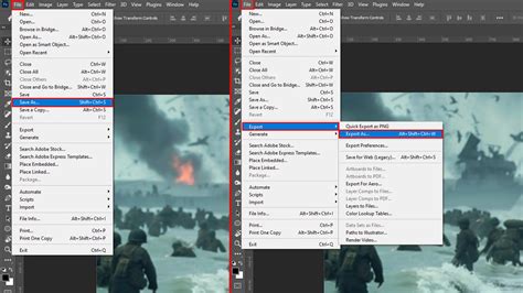Screenshot of Photoshop's File menu with 