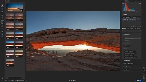 ON1 Photo RAW interface showing a landscape photo being edited with AI tools