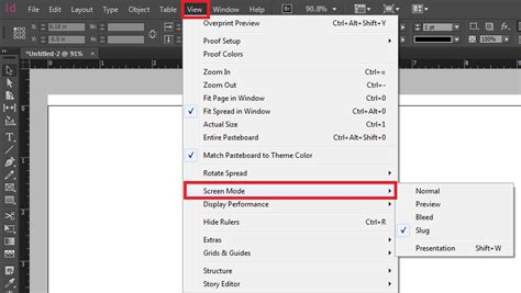 InDesign screen mode toggle
