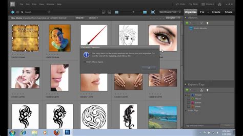 Interface of Photoshop Elements Photo Organizer with facial recognition