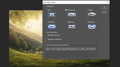 Screenshot of Photoshop's Auto-Align Layers dialog box