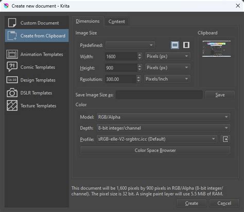 Krita Export dialog showing various file format options