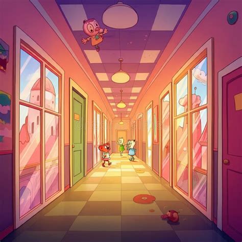 Illustration of a busy, brightly colored cartoon background that distracts from animated characters.