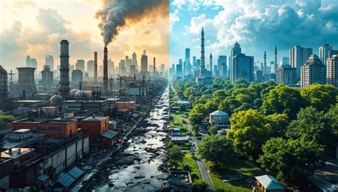 A split image showing an early draft of a cityscape and its more detailed, polished final version.