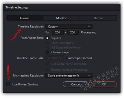 DaVinci Resolve Timeline Settings panel
