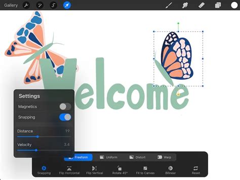 Procreate demonstrating the warp transformation tool