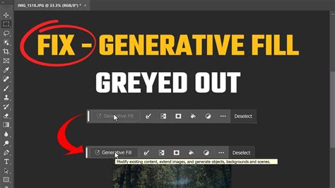 Adobe Photoshop interface showing Generative Fill option greyed out