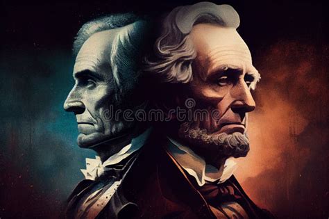 Outline illustrations of Abraham Lincoln and George Washington