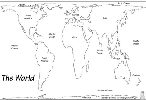 Outline map of the world with continents labeled