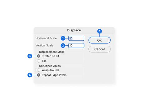 Displace filter dialog box with scale settings