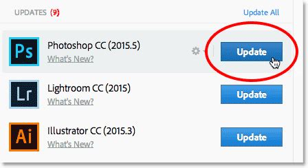 Clicking the Update Button for Photoshop