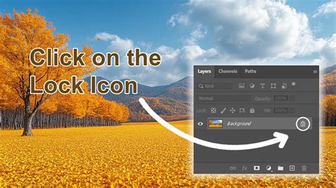 Photoshop Layers Panel with Lock Icon Highlighted