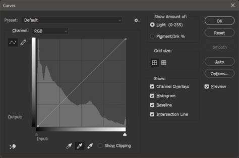 Photoshop curves adjustment dialog