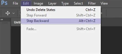 Photoshop Edit Menu showing Undo and Step Backward options