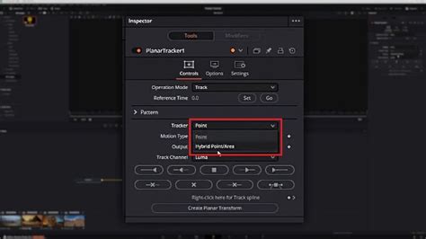 DaVinci Resolve tracker panel showing mask tracking options