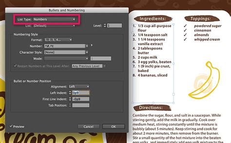 Adobe InDesign multi-level bulleted list example