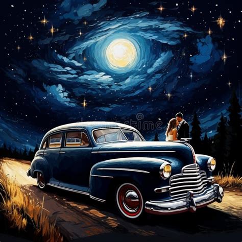 A stylized image of a Cadillac driving through a starry sky