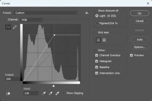 Screenshot showing the Curves adjustment panel with the Red channel selected and a downward curve