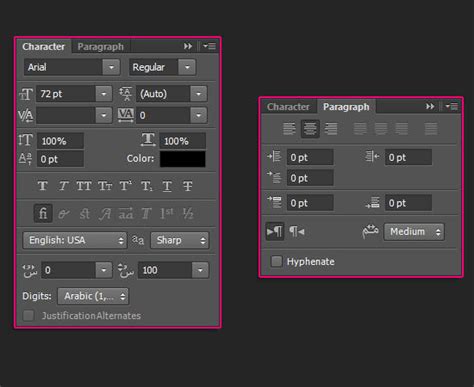 Photoshop Type Tool and Character panel