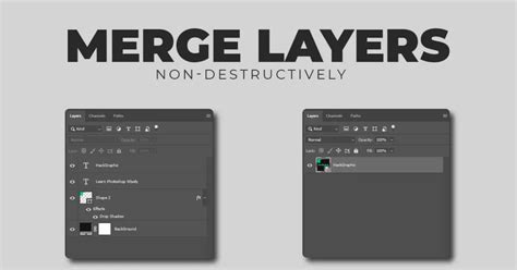 Photoshop Layers Panel showing the 'Merge Down' command highlighted