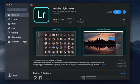 Mac App Store interface showcasing Adobe Lightroom