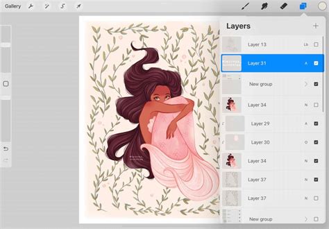 Procreate Layers Panel with multiple layers highlighted