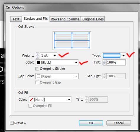 InDesign Cell Options dialog box for text inset