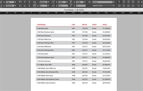 InDesign Table Styles panel with defined styles