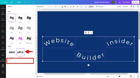 Illustration showing a text box with a slider controlling the curvature of the text.