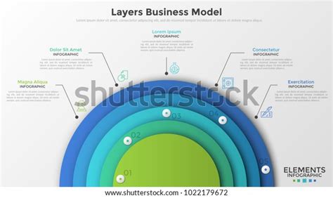 A design with multiple layered semi-circles of text in different colors.